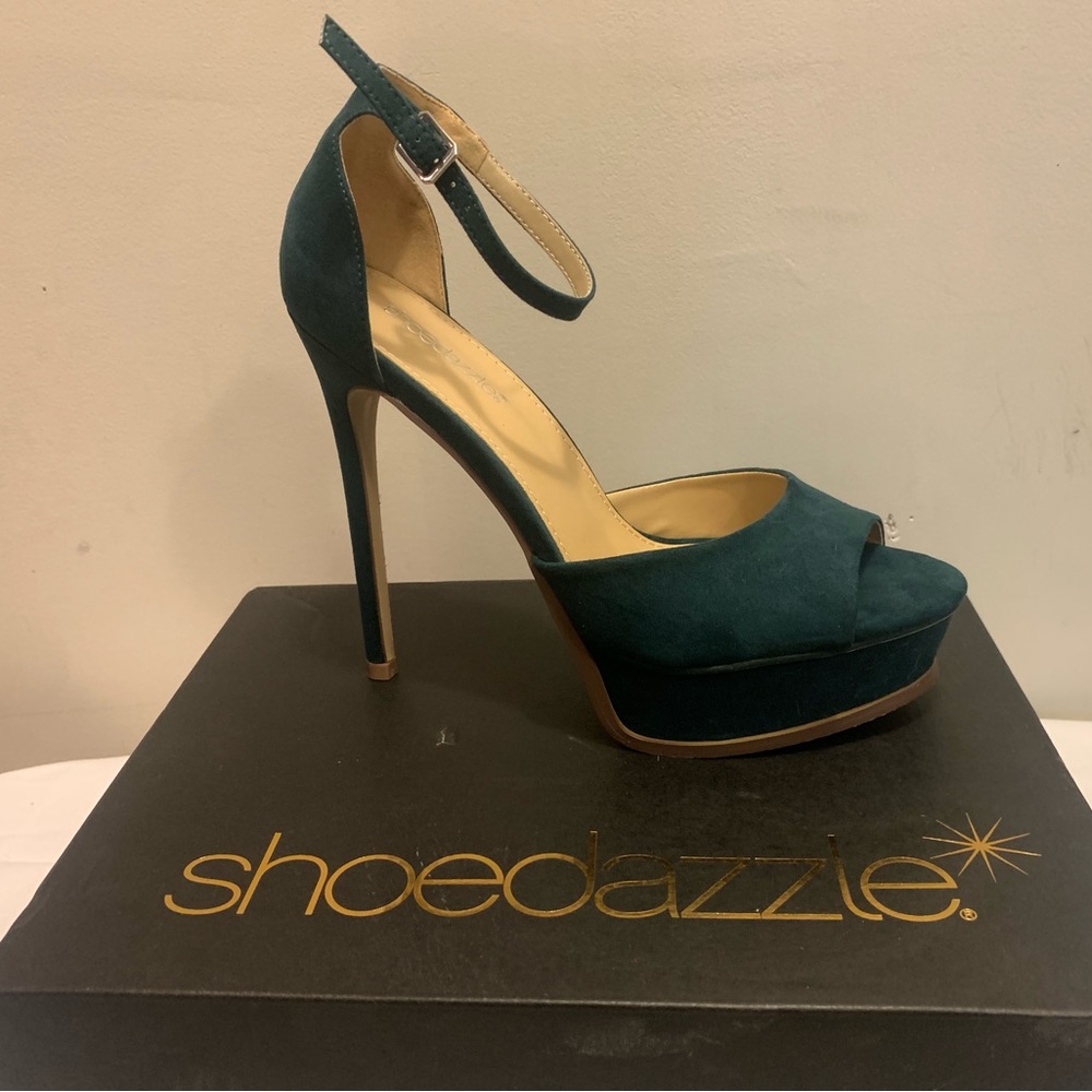 Shoe Dazzle Teal Peep-Toe Platform Heels